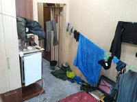 2013-07-21 18.26.57  My hotel room back in Bishkek rigged up to dry out my gear before the flight to Naryn